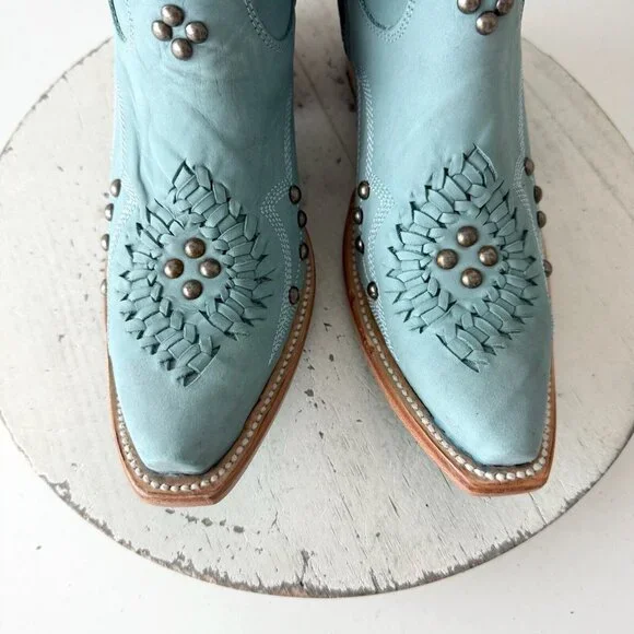 Lane COSSETTE Womens Cowboy Booties 6.5 Western Blue Leather Cowgirl Short Boots - Picture 7 of 13